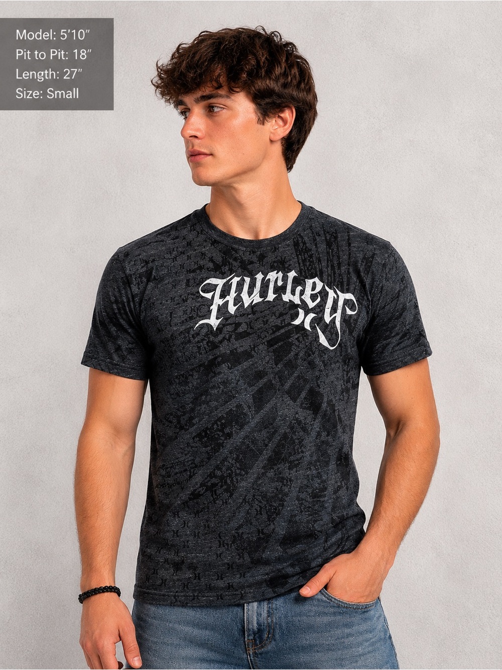 Y2K Hurley young Men’s Sz Small t-shirt gray charcoal color short sleeves